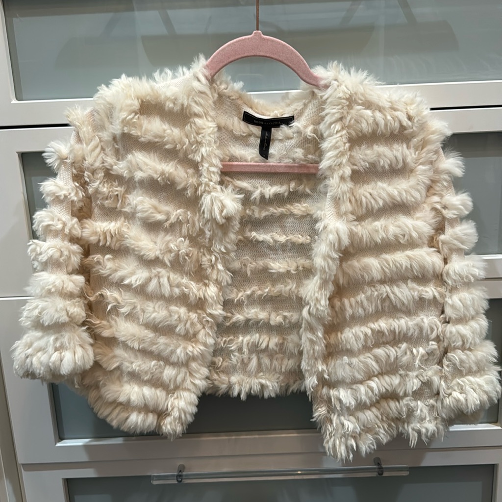 Bcbg Rabbit Fur Shawl Beige Small
